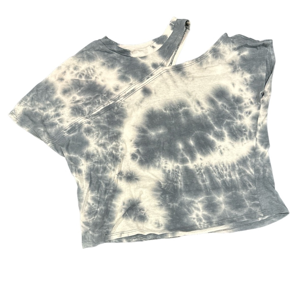 Aqua tie dye cut out cotton gray white T shirt XS NWOT